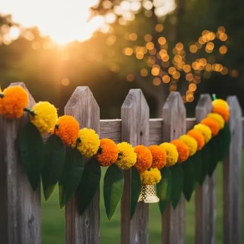 iHandikart Marigold Flowers with Mango Leaf Door Hanging Toran 96.5x20.3 cm (38x8 inch) Pack of 1 | Traditional Festival Decoration thumbnail 4