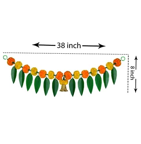 iHandikart Marigold Flowers with Mango Leaf Door Hanging Toran 96.5x20.3 cm (38x8 inch) Pack of 1 | Traditional Festival Decoration thumbnail 9