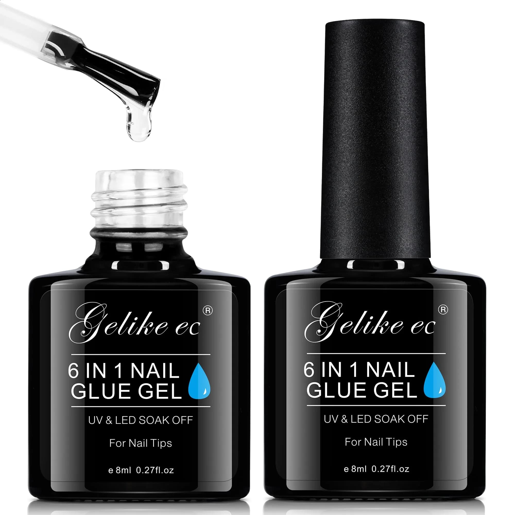 gelike ec 6 in 1 Gel Nail Glue for Press on Nails, 14ml (0.48 Fl Oz) Total | Salon Professional & Beginner Friendly — 2pcs 8ml gel nail glue