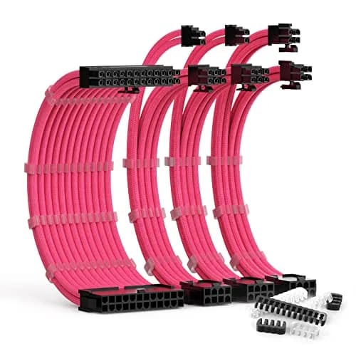 ABNO1 PSU Extension Cable Kit With Cable Combs - 30cm (11.8") Length, Pink Sleeved Cables | Triple Layer Weaving for ATX Power Supply thumbnail 1