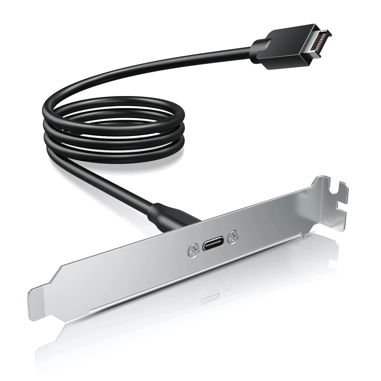 GRAUGEAR 20Gbps USB-C Front Panel Extension Cable 60cm (23.6 Inch) | Adds USB 3.2 Gen 2x2 Type-E Port with PCIe Bracket — Silver