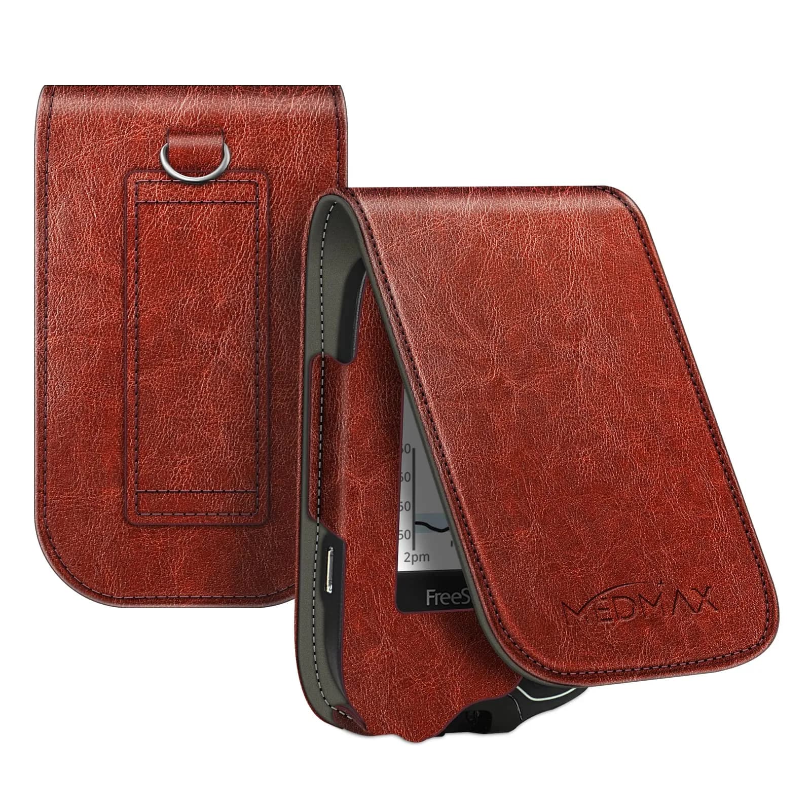 MEDMAX PU Leather Protective Case for Freestyle Libre 3 2 / Reader, Shockproof Diabetic Storage Carrying Case with Carabiner Clip & Handle (Brown) — Brown
