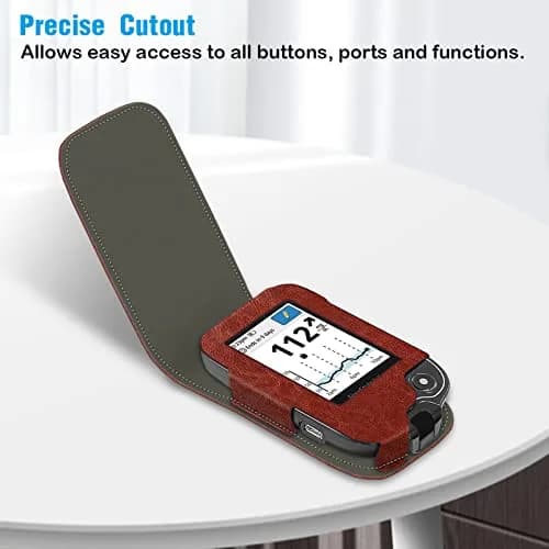 MEDMAX PU Leather Protective Case for Freestyle Libre 3 2 / Reader, Shockproof Diabetic Storage Carrying Case with Carabiner Clip & Handle (Brown) thumbnail 3