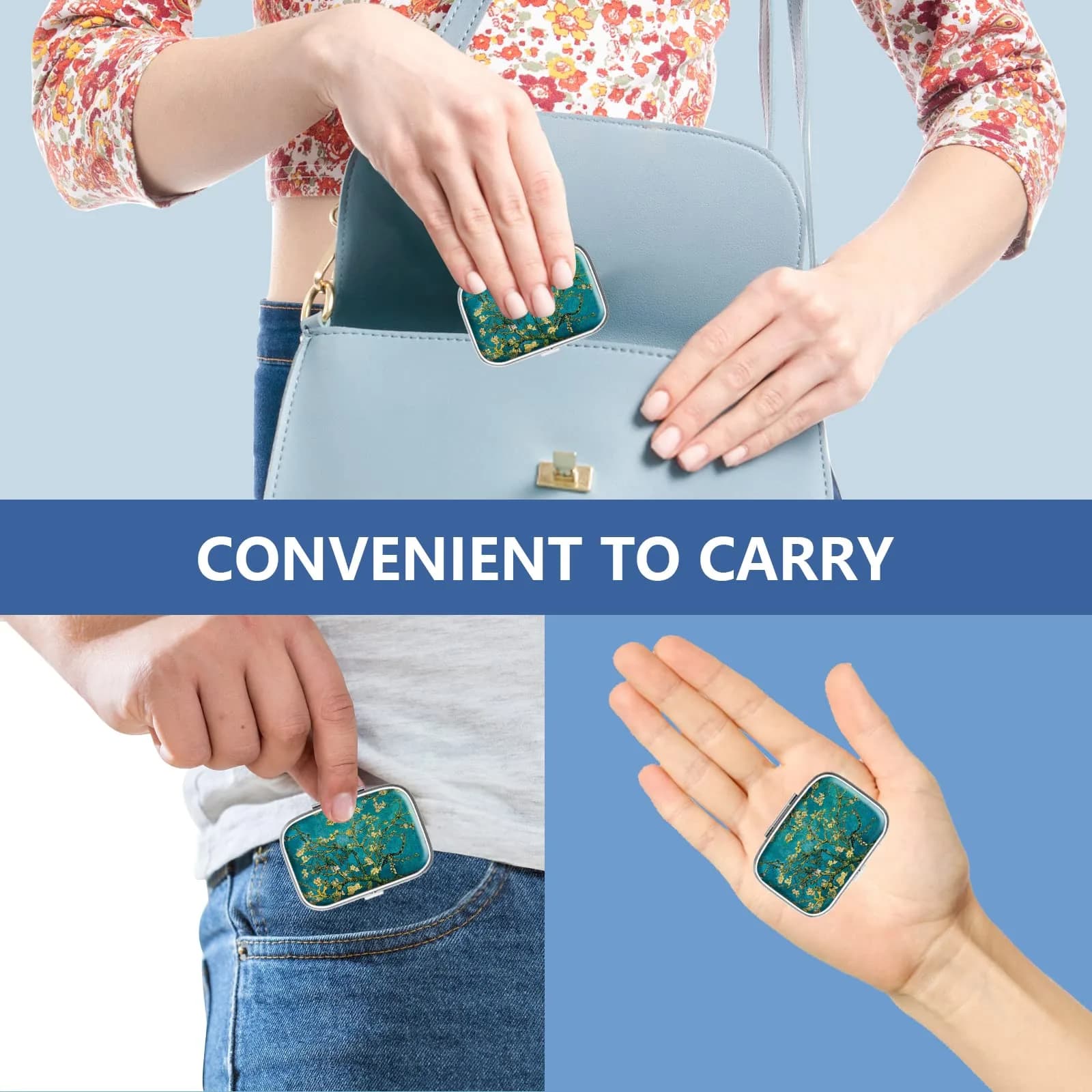 Hion 2 Compartment Pill Box 5.5cm (2.2") | FDA Approved Metal Organizer for Daily Vitamins - view 6