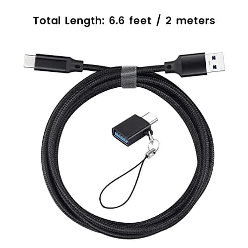 weishan USB C to USB Cable with Adapter, 2m (6.6ft) Black Braided Cord for Focusrite Scarlett Solo 3rd 4th Gen, 2i2 4th Gen | 10Gbps Data Transfer thumbnail 7