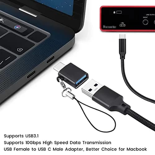 weishan USB C to USB Cable with Adapter, 2m (6.6ft) Black Braided Cord for Focusrite Scarlett Solo 3rd 4th Gen, 2i2 4th Gen | 10Gbps Data Transfer thumbnail 3