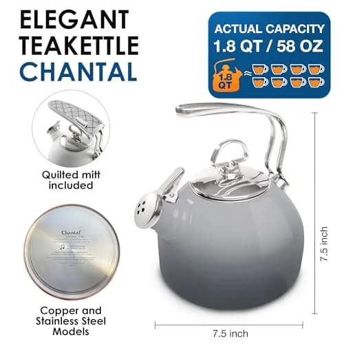 Chantal Enamel On Steel Classic Teakettle 1.8 Quarts | Timeless Design with Harmonica Whistle thumbnail 3