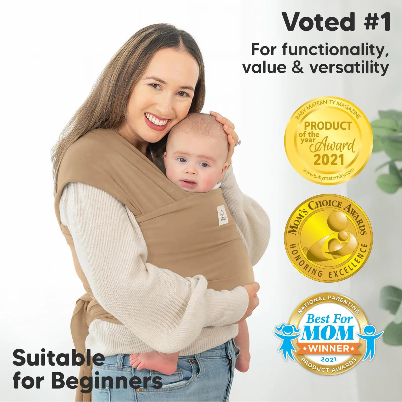KeaBabies Original Baby Wrap Carrier in Warm Hearth - One Size, IHDI Certified, Breathable Fabric - view 3