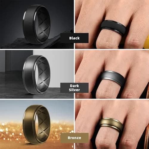Egnaro Men's Silicone Wedding Ring Set - Size 10 (10mm Wide, 2.5mm Thick) | 7-Pack Breathable Comfort Fit thumbnail 4