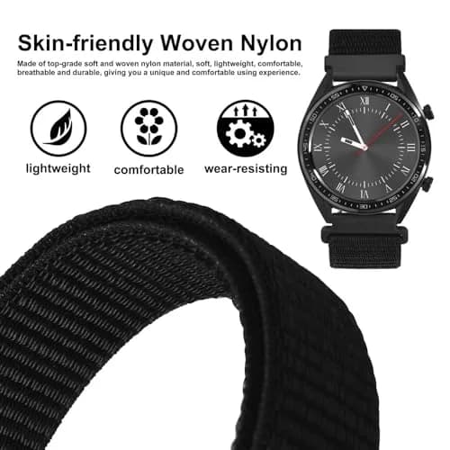 WOCCI 20mm Adjustable Nylon Watch Band, Quick Release Sport Loop Strap (Black) | Durable Nylon, Fits 14.5-22cm Wrist thumbnail 2