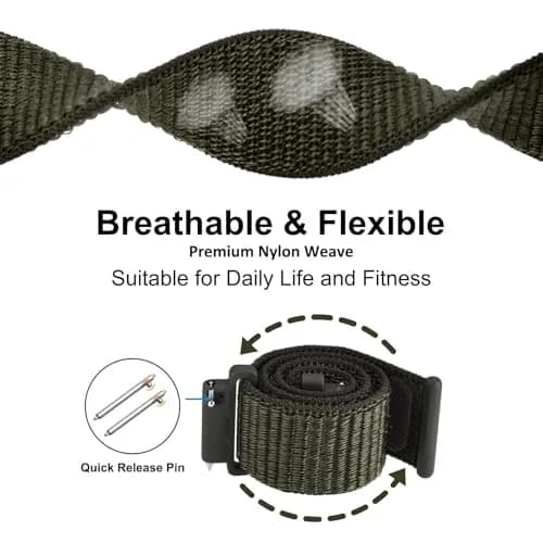 WOCCI 18mm Adjustable Nylon Watch Band | Quick Release Sport Loop Strap (Army Green) thumbnail 3