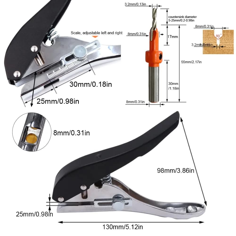 SKQOUI Single Hole Paper Punch with Countersink Drill | 8mm Hole Diameter, 20-Sheet Capacity - view 2