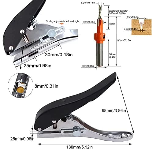 SKQOUI Single Hole Paper Punch with Countersink Drill | 8mm Hole Diameter, 20-Sheet Capacity thumbnail 2