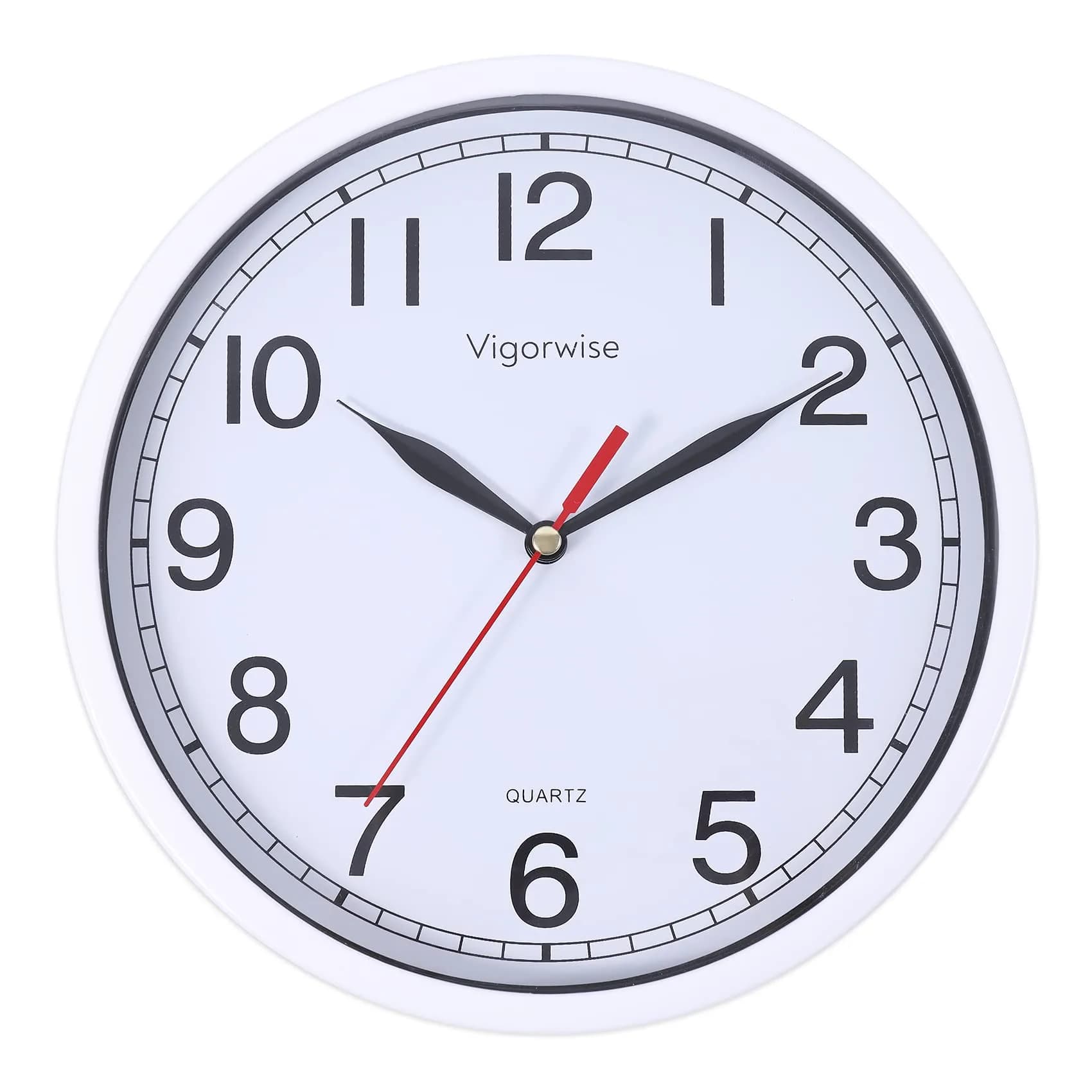 Vigorwise 8 Inch Wall Clock Silent Sweep Movement Accurate Small Clocks | Modern Home Decor — White No Temperature