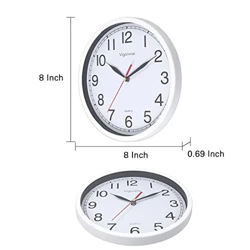 Vigorwise 8 Inch Wall Clock Silent Sweep Movement Accurate Small Clocks | Modern Home Decor thumbnail 3