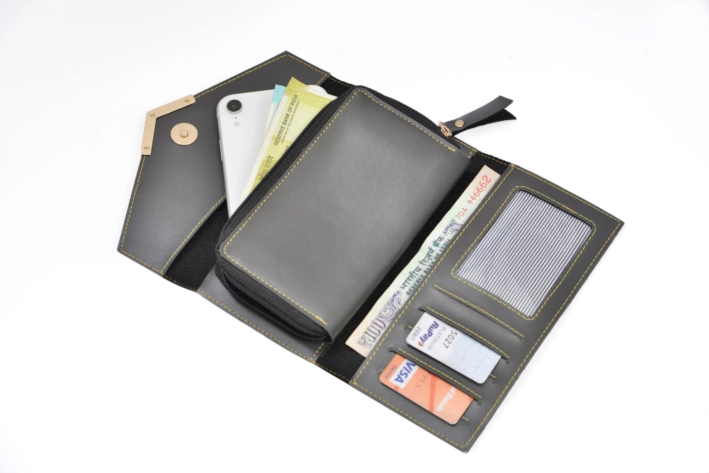 Your Gift Studio Grey Leather 4 Pc Combo Set | Personalized Wallet, Passport Cover, Eyewear Case & Keychain - view 3