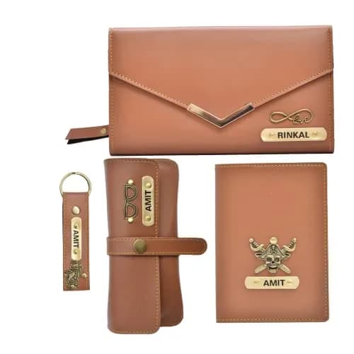 YOUR GIFT STUDIO Personalised Leather Gift Set for Women | Tan, Classic thumbnail 1
