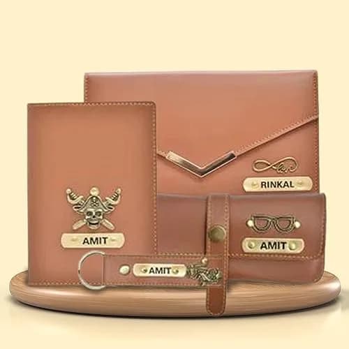 YOUR GIFT STUDIO Personalised Leather Gift Set for Women | Tan, Classic thumbnail 2