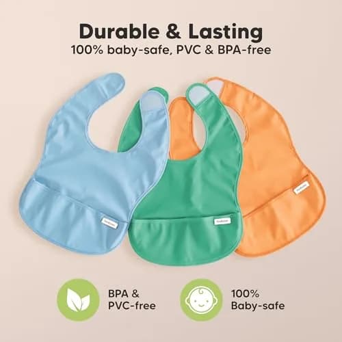 KeaBabies Waterproof Baby Bibs 3-Pack | Lightweight, Wipeable, Large Coverage for Feeding (6-36 months) thumbnail 9