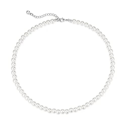 HERIER Pearl Necklace for Women 6MM | Elegant Imitation Pearl Jewelry with Silver or Gold Finish thumbnail 1
