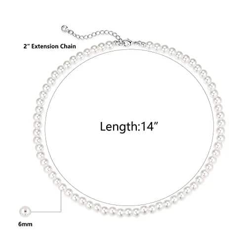 HERIER Pearl Necklace for Women 6MM | Elegant Imitation Pearl Jewelry with Silver or Gold Finish thumbnail 2