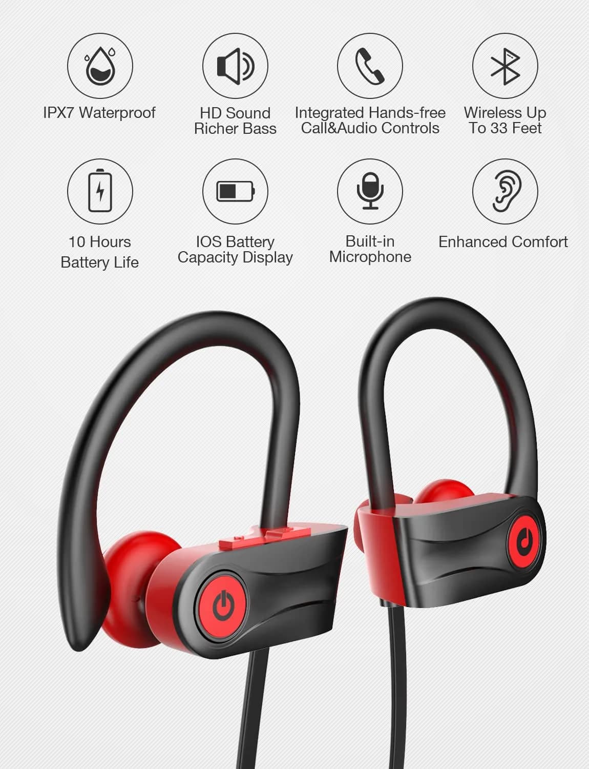 Otium U18 True Wireless Earbuds - Vibrant Red, Bluetooth 5.3, IPX7 Waterproof, 16-Hour Playtime - view 2