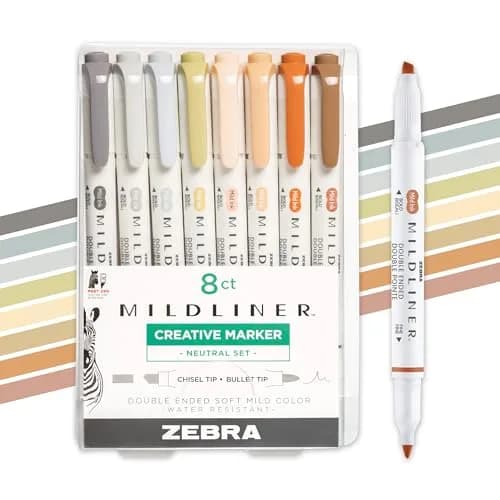 Zebra Pen Mildliner Neutral Vintage Highlighters, Dual Tip, 8-Pack | Smooth Ink Flow for Students & Office thumbnail 1