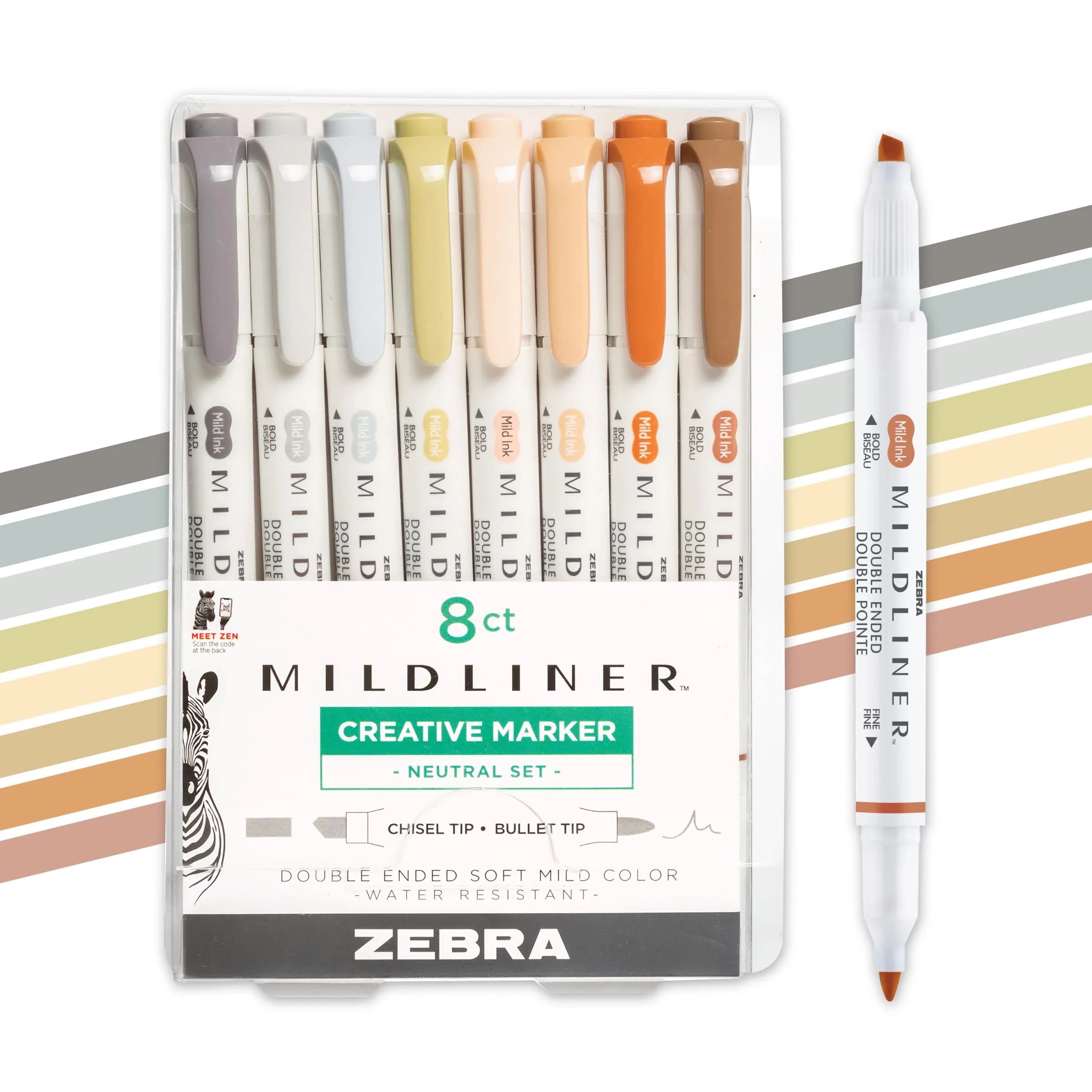 Zebra Pen Mildliner Neutral Vintage Highlighters, Dual Tip, 8-Pack | Smooth Ink Flow for Students & Office