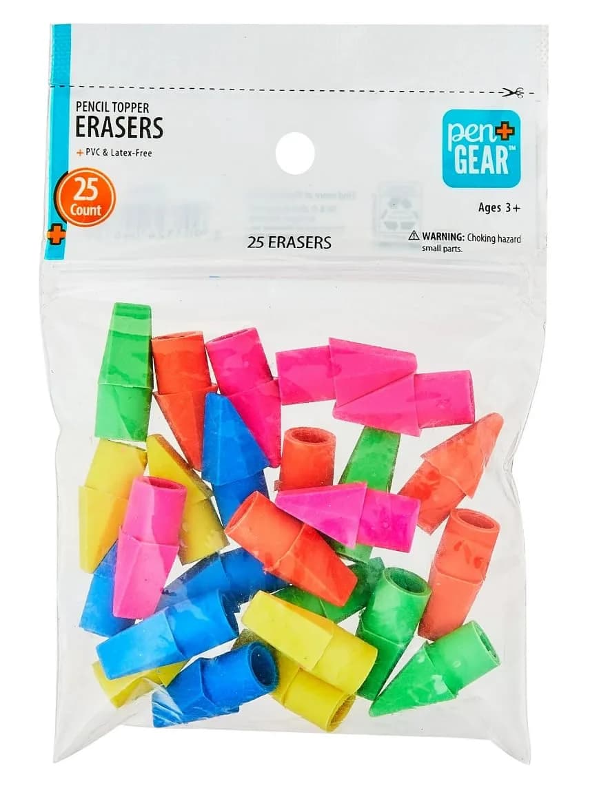 Pen+Gear Pencil Topper Erasers Pack of 25 | Rubber Pencil Toppers for School & Office - main product image