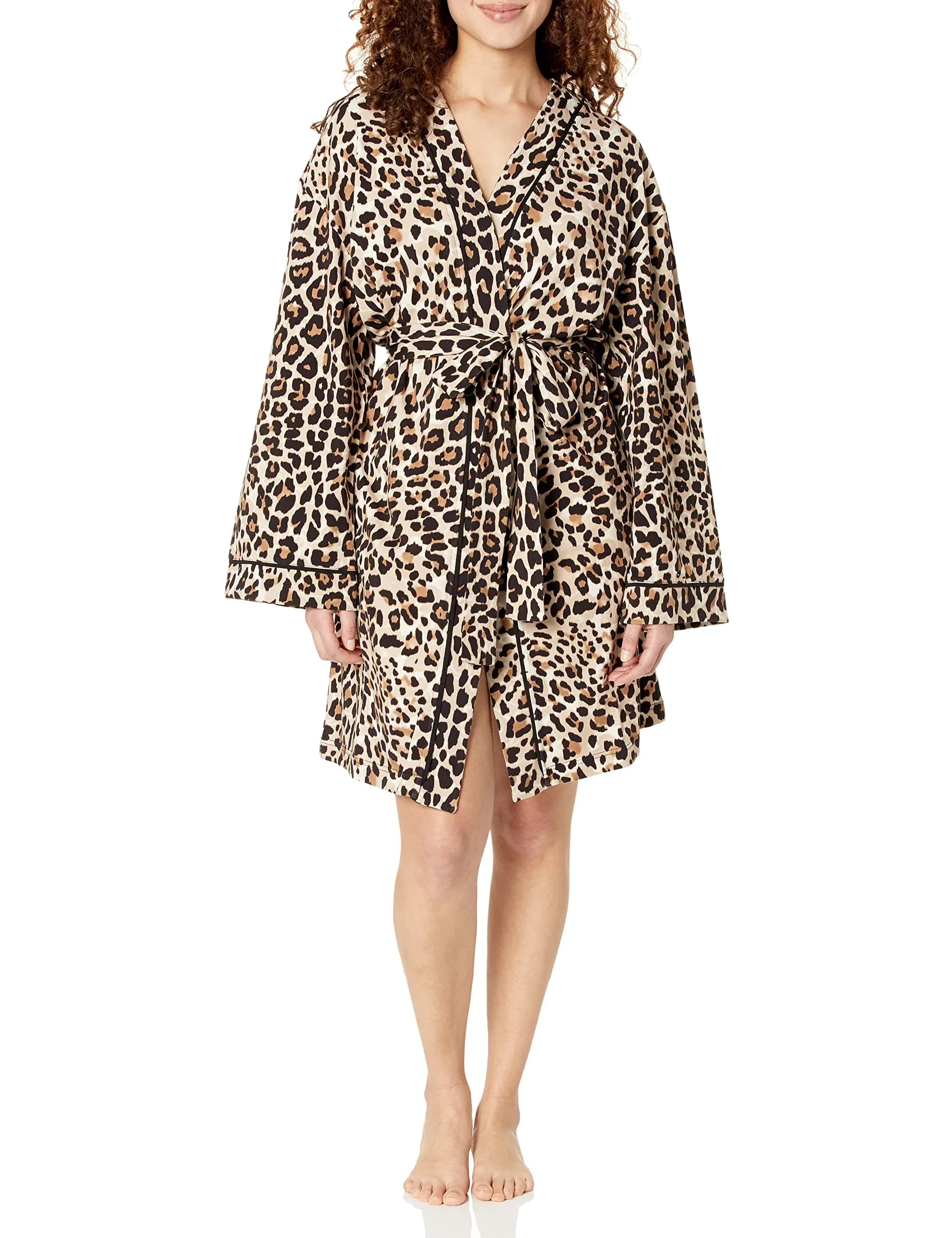 HUGO Womens Soft Jersey Kimono Robe, Leopard, Medium US | Loose Fit, Comfortable & Imported