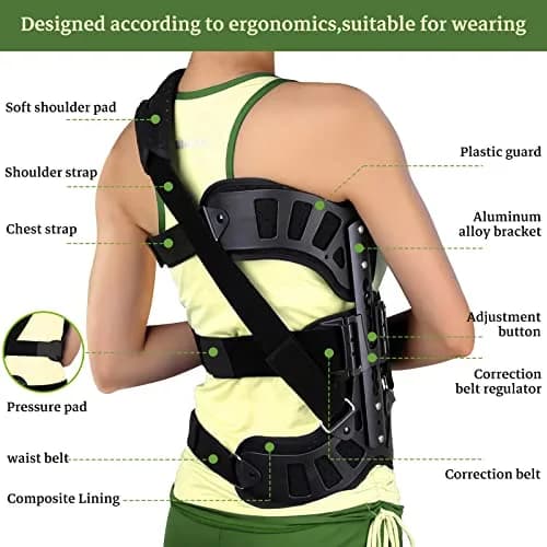 ZHUNPOCT Adjustable Scoliosis Back Brace with Cervical Support | Breathable, Fully Adjustable for All Heights, Discreet & Supportive (70-120 chars) thumbnail 2