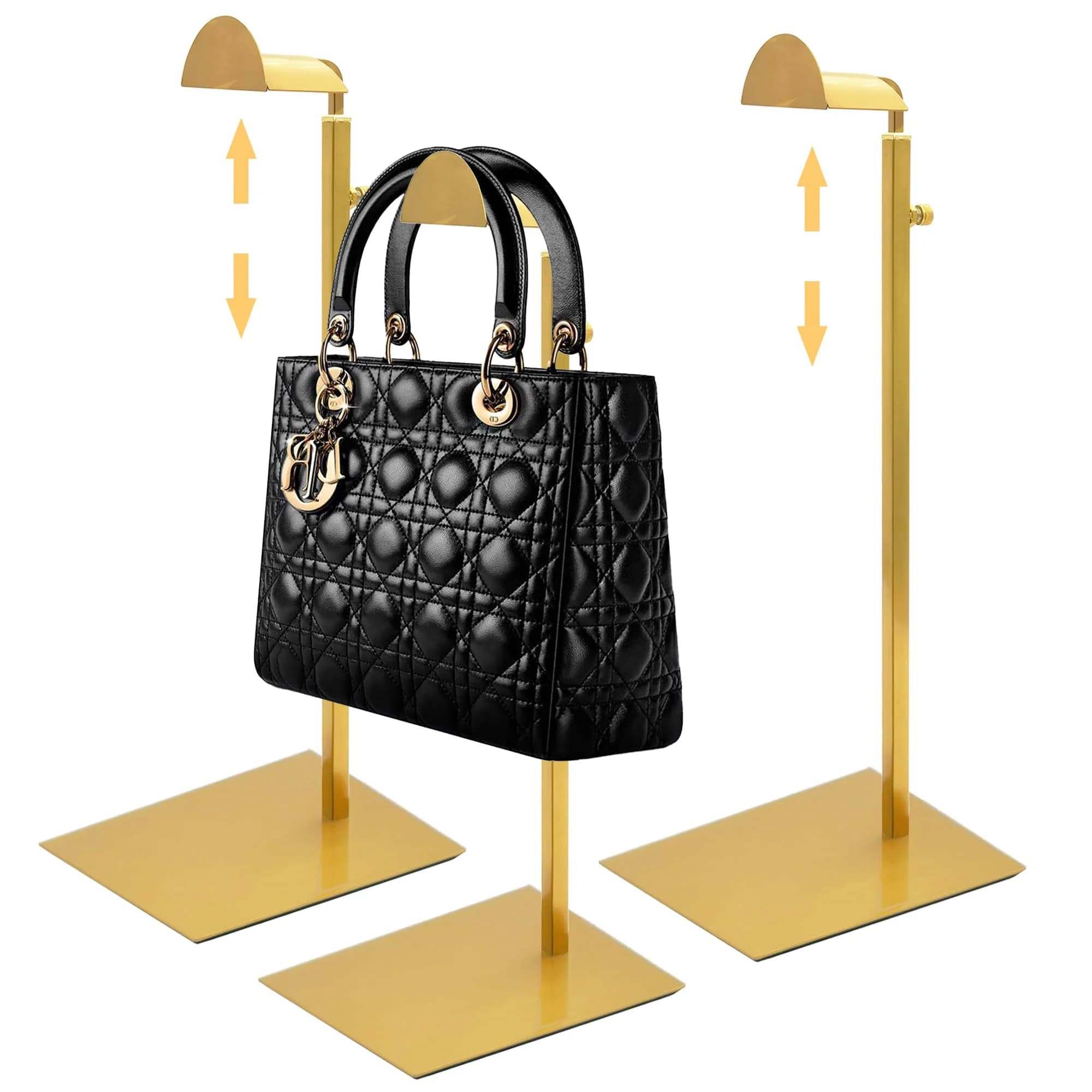 Royxen 3 Pack Adjustable Purse Display Stand 37-61cm (14-24") | Stainless Steel Bag Organizer for Shops — Gold