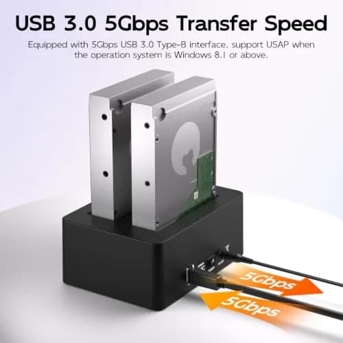 MAIWO Dual Bay Hard Drive Docking Station Cloner 2.5/3.5 Inch SATA HDD SSD | 48TB Capacity, 3x USB 3.0 Hub, 12V 3A Power thumbnail 4