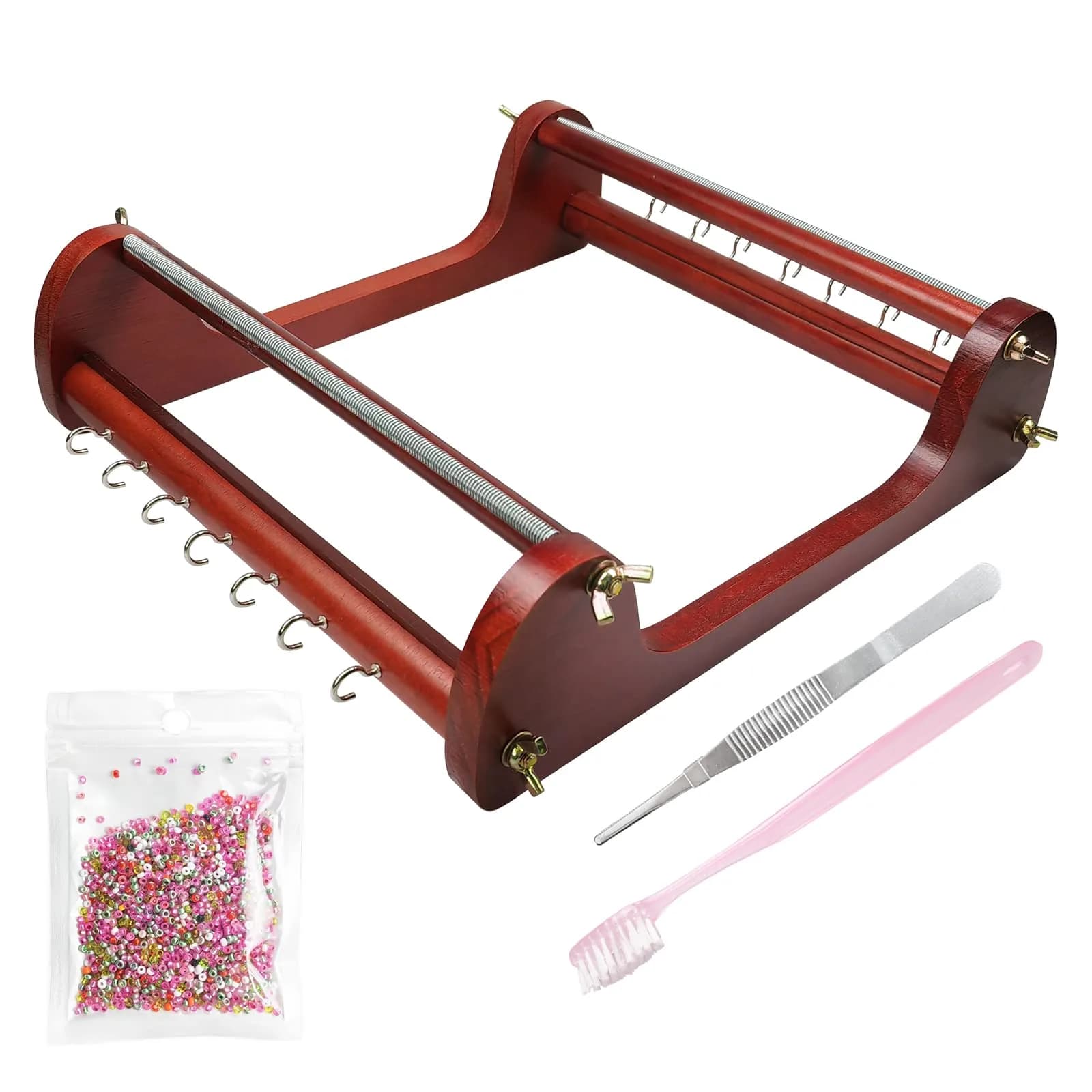 hobbyworker Jewelry Making Kit Wooden Bead Loom Includes Tweezer & Seed Beads for Jewelry (13"×12.6"×3.3") — Large Wooden Bead Loom