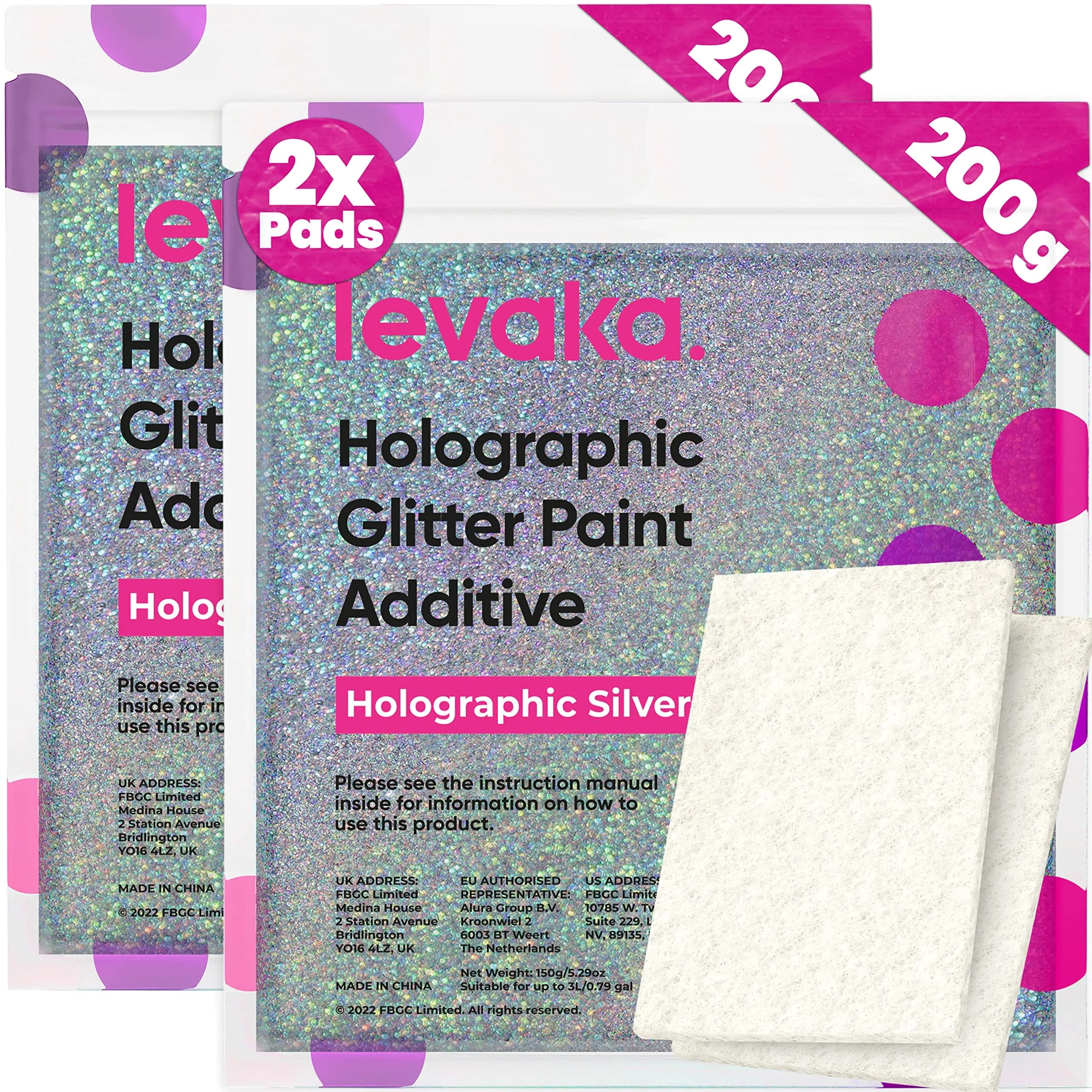 FBGC Pure Silver Glitter Paint Additive 400g (14.11oz) | Adds Sparkle to Walls & Furniture — Holographic Silver / 14.11oz