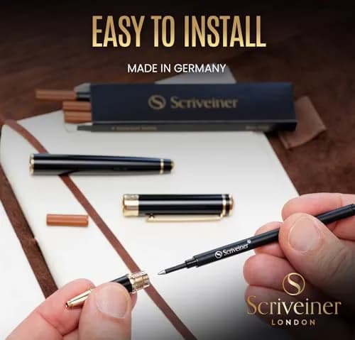 Scriveiner Black Rollerball Pen Refills 4 Pack (11.6cm L x 2.8cm W x 1cm H) | Made in Germany, Schmidt 888 Size thumbnail 4