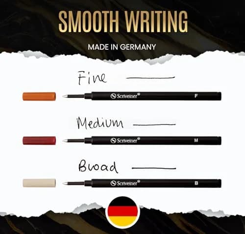 Scriveiner Black Rollerball Pen Refills 4 Pack (11.6cm L x 2.8cm W x 1cm H) | Made in Germany, Schmidt 888 Size thumbnail 2