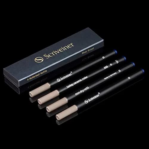 Scriveiner Rollerball Pen Refills Blue Broad Tip 4-Pack | Made in Germany, Schmidt 888 Size, Liquid Ink thumbnail 1