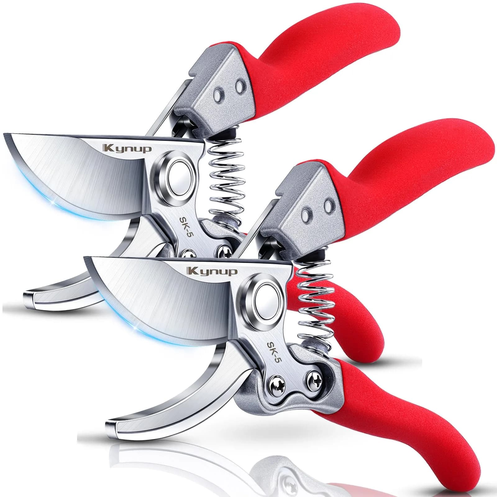 Kynup 2-Pack Bypass Pruning Shears 21.8 cm (8.6 inches) | Heavy Duty Garden Clippers for Plants & Trees — Modern Red