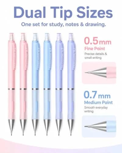 Four Candies Pastel Mechanical Pencil Set with Case, 6 Count (0.5mm & 0.7mm Lead) | Smooth Writing & Erasable thumbnail 2