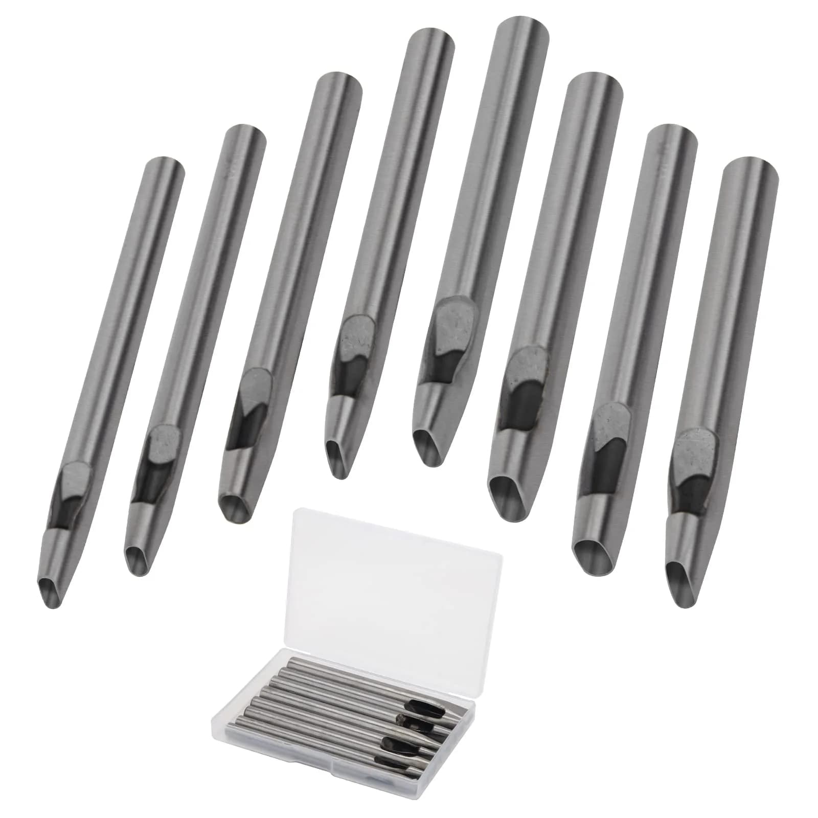 Boyistar Leather Craft Punch Tools Set | 8 Oval Hole Sizes for Leather, Rubber, Plastic | Durable Alloy Steel (70-120c) — Silver
