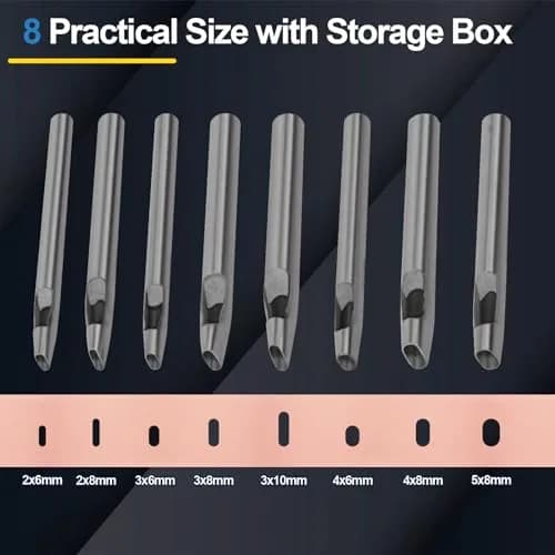 Boyistar Leather Craft Punch Tools Set | 8 Oval Hole Sizes for Leather, Rubber, Plastic | Durable Alloy Steel (70-120c) thumbnail 2