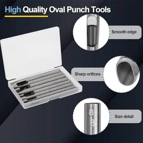 Boyistar Leather Craft Punch Tools Set | 8 Oval Hole Sizes for Leather, Rubber, Plastic | Durable Alloy Steel (70-120c) thumbnail 3