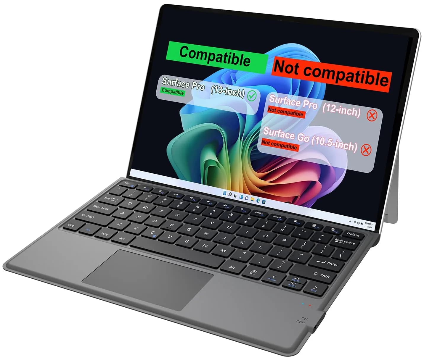 Arteck Bluetooth Keyboard for Surface Pro 10/9/8/X with Touchpad & Rechargeable Battery | Ultra-Slim Portable Wireless Type Cover — Black