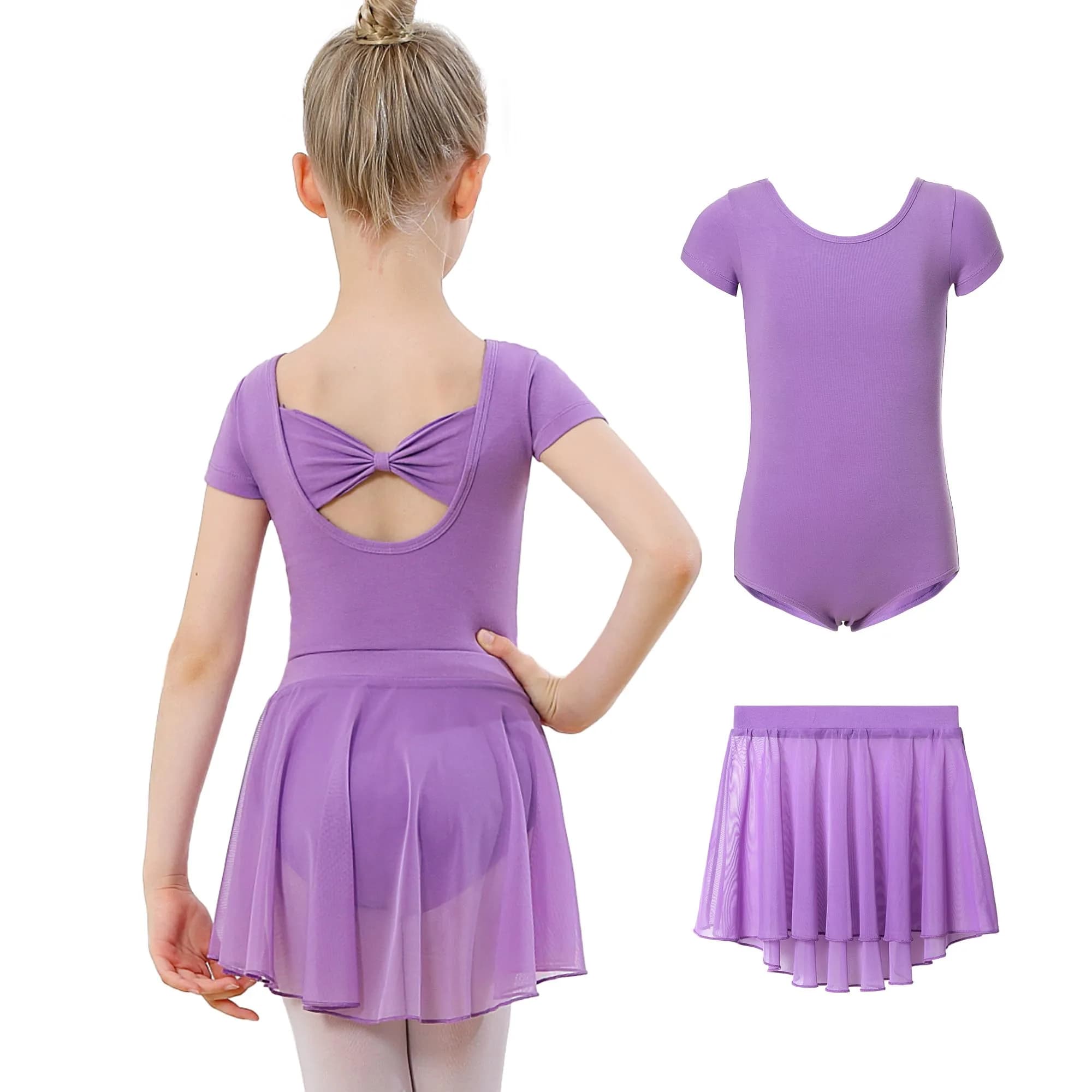 DIPUG Purple Girls Ballet Leotard with Removable Skirt Toddler Dance Dress Combo 2-Piece Set (Fits 4-6 Years)