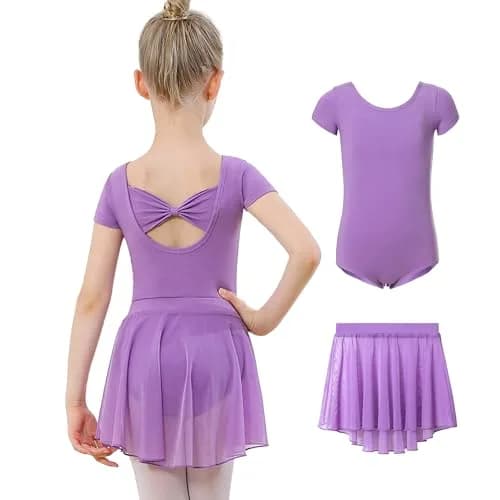 DIPUG Purple Ballet Leotard with Removable Skirt Toddler Dance Dress Combo for Girls 2T-12 Years | 2-Piece Set thumbnail 1