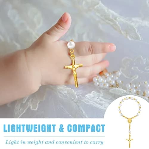 Yinkin Gold Party Favor Sets | 100 Pieces Baptism & Wedding Gifts (4.5 inch Rosaries, Boxes, Bags, Tags) thumbnail 5