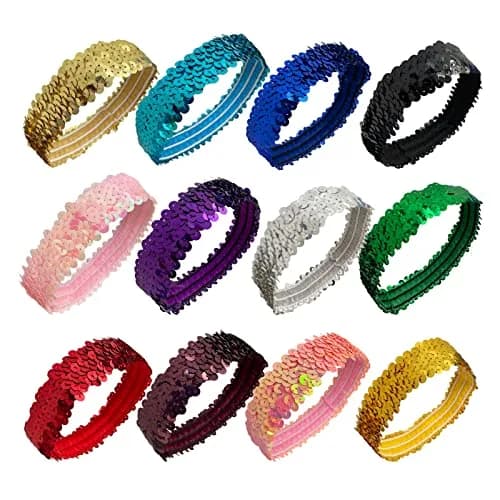 WEBGGER 12 Pack Sequin Headbands Elastic Stretch Sparkly Headband for Teens Girls Women | Fashion Hair Accessories thumbnail 1