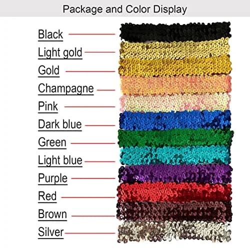 WEBGGER 12 Pack Sequin Headbands Elastic Stretch Sparkly Headband for Teens Girls Women | Fashion Hair Accessories thumbnail 2