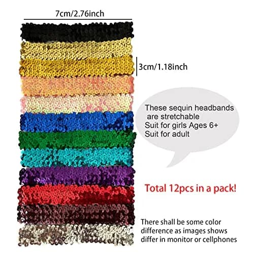 WEBGGER 12 Pack Sequin Headbands Elastic Stretch Sparkly Headband for Teens Girls Women | Fashion Hair Accessories thumbnail 3